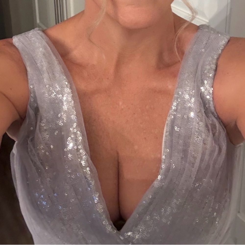 Christina Wu Sparkling Silver Maxi Dress